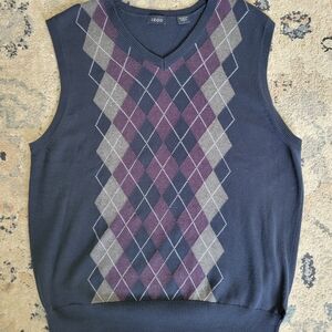 Izod Men's V-Neck Argyle Sweater Vest - Navy and Purple